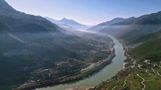 云南山脉河流金沙江怒江自然风光航拍