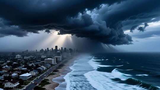 海边城市暴雨台风雨后乌云褪去延时合集4K