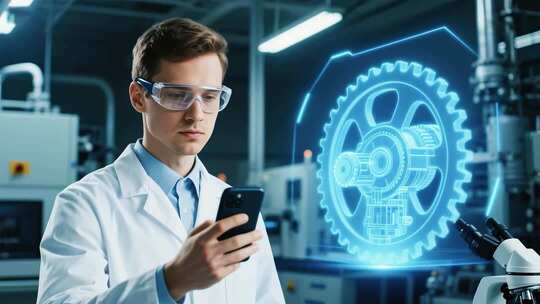 实验室科研人员使用手机