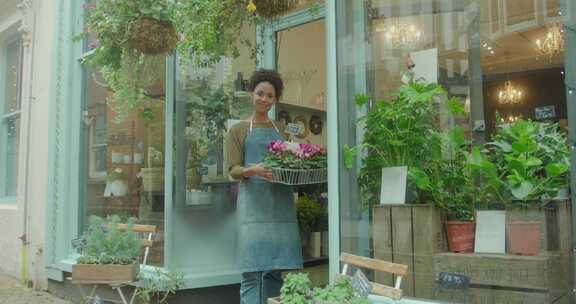 花店，鲜花，商店，女人