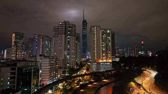 马来西亚吉隆坡莫迪卡石油双子塔夜景航拍