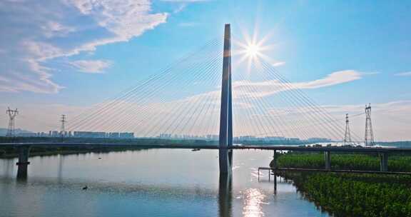 4k长沙湘江香炉洲大桥穿越机航拍