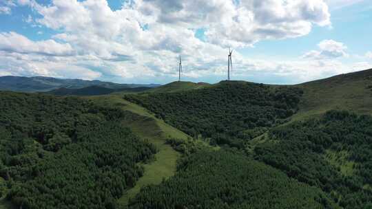 航拍承德丰宁七彩森林景色  坝上草原风景