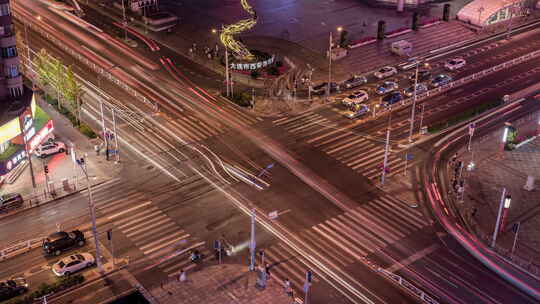 城市十字路口车流延时