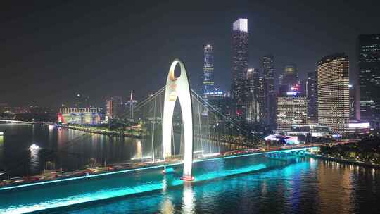广东猎德大桥延时风光航拍广州珠江夜景航拍
