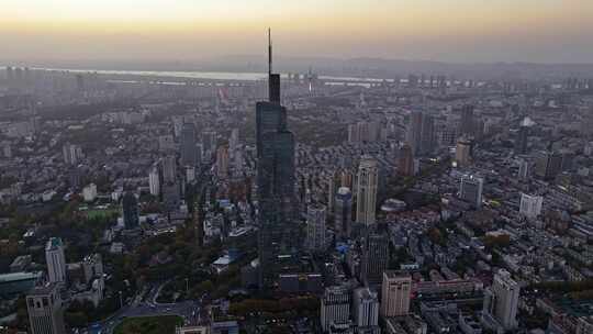 江苏南京CBD紫峰大厦建筑群夜景航拍