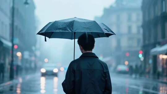 城市下雨天的行人