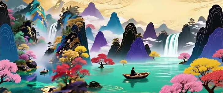 古风山水 瀑布流水