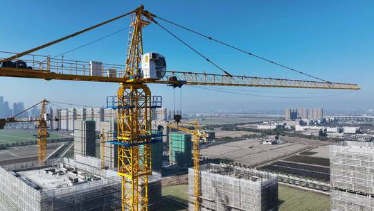 房地产开发建筑工地施工塔吊航拍