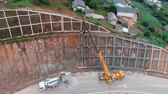 公路视频云南山区高速公路挡土墙施工工地视频素材模板下载