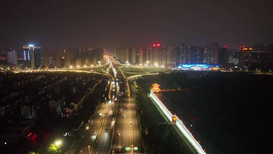 洛阳隋唐立交桥交通夜景航拍