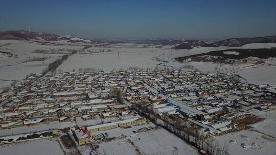 航拍雪后乡村