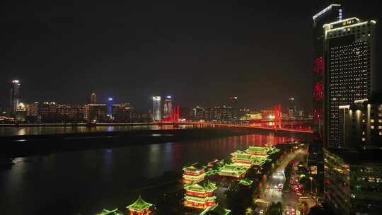 南昌滕王阁夜景航拍东湖区城市夜晚建筑风光