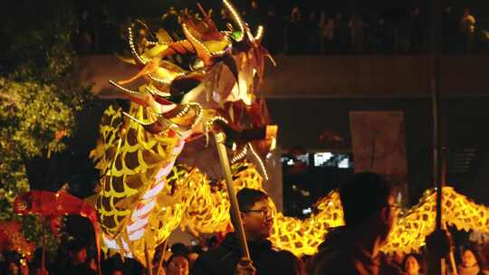 新年春节舞龙喜庆的人群  中国传统文化