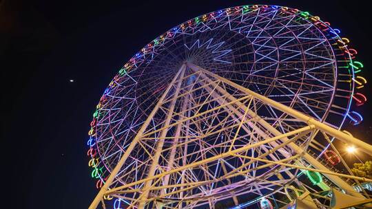 摩天轮游乐场夜景 彩灯霓虹灯闪烁延时