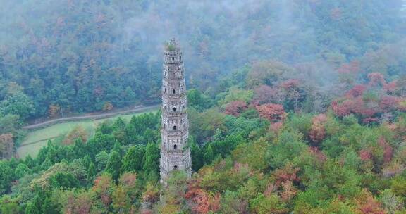 天台山国清寺建筑视频航拍