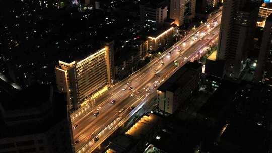 郑州  夜景 航拍 都市 车流 晚高峰