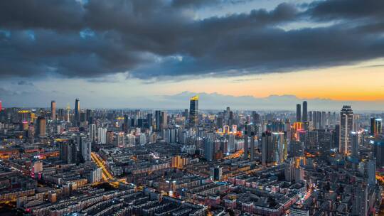 辽宁沈阳北站地标建筑城市航拍夜景延时