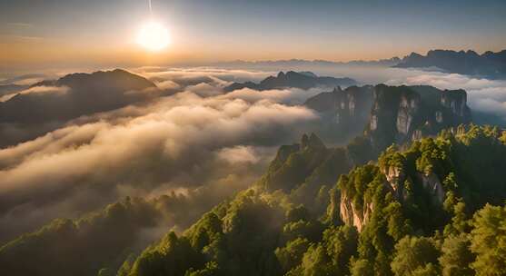 张家界山峰云海山脉日出风景云雾大自然奇峰