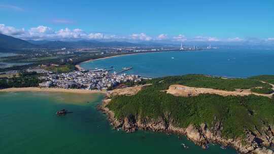 航拍三亚后海皇后湾冲浪及海棠湾海岛海浪