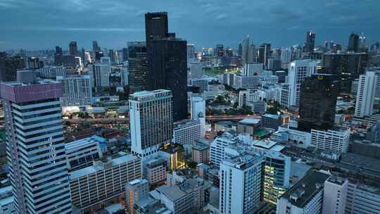 航拍泰国曼谷像素大厦城市高楼建筑夜景风光