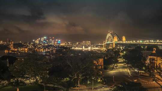 夜晚的悉尼海港大桥延时拍摄