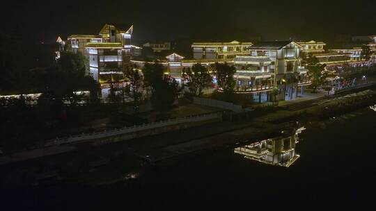 高清航拍四川乐山苏稽古镇夜景桥城市风光