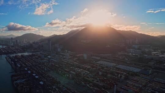 航拍深圳盐田梧桐山日落夕阳