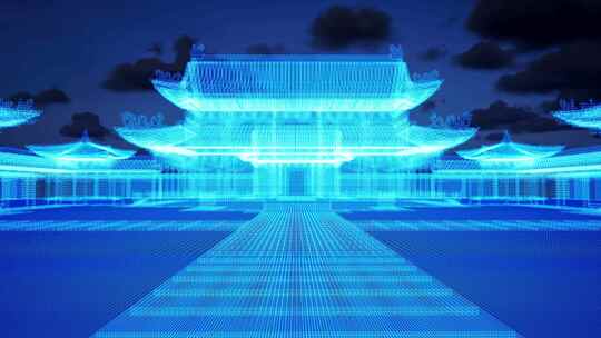 全息科技蓝色宫殿生长动画