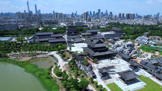 航拍广州海珠湖景观视频素材模板下载