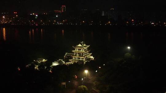 湖南长沙城市夜景航拍