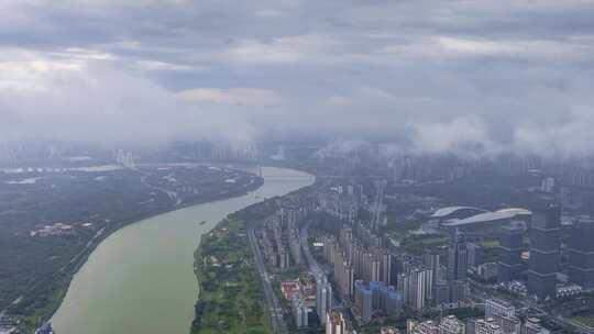 延时航拍雨后南宁云海翻腾美景