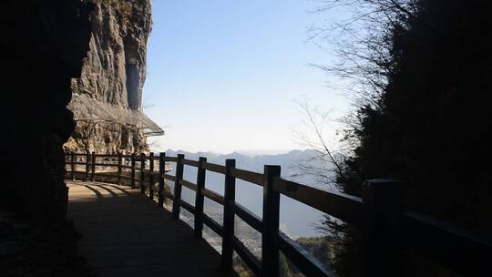 湖北省5A景区恩施大峡谷绝壁栈道风景旅行