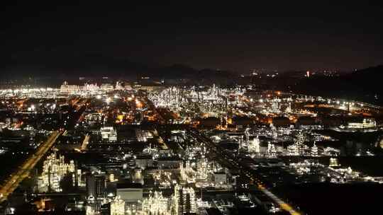 惠州大亚湾石化区大型石油化工园区夜景鸟瞰