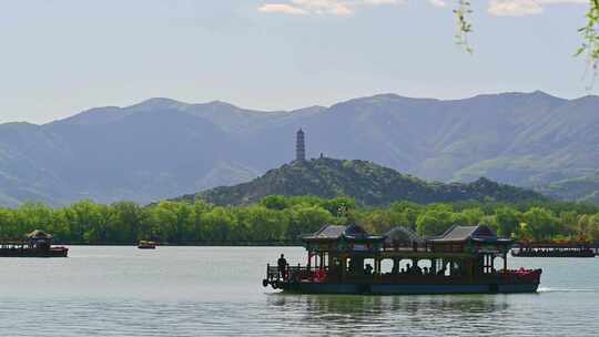 蓝天白云北京颐和园皇家园林天际线风景