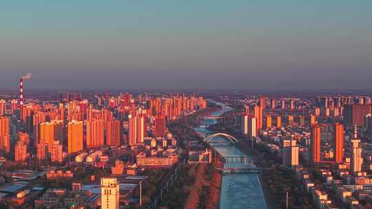 夕阳下平顶山城市建筑群风光全景