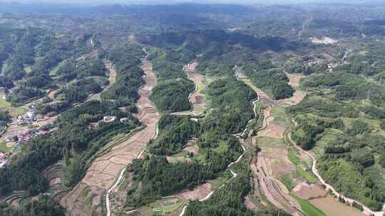 丘陵山川稻田梯田风光航拍