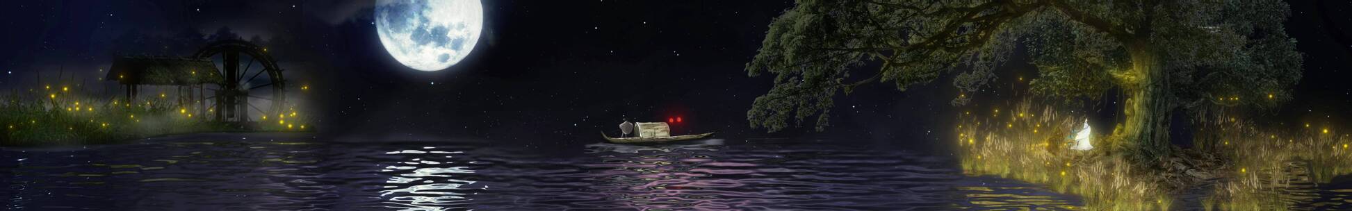 孤清夜色 江边夜景  月光 江面 垂柳