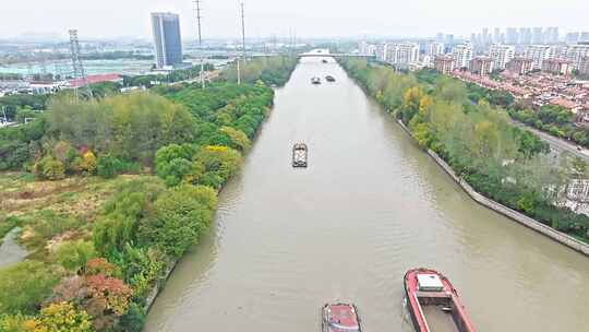 航拍常州市京杭运河视频素材模板下载