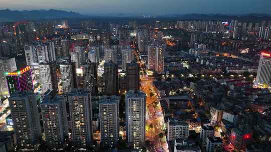 城市小区街道夜景航拍