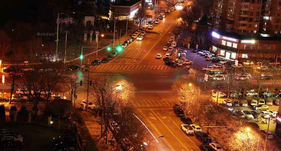 4K北京城市路口夜晚车水马龙光影