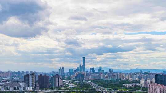 中国北京夏季国贸CBD城市天际线大气流云