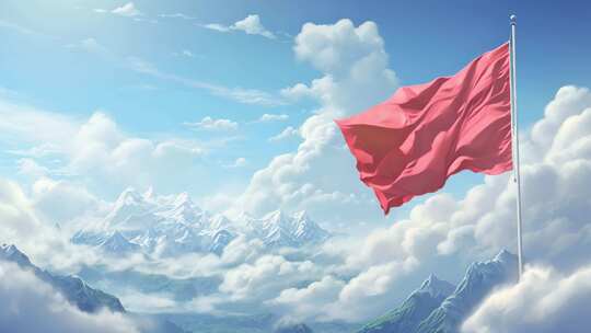 矗立在山峰之巅的红色旗帜开篇动画