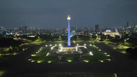 印尼雅加达独立广场国家纪念碑航拍城市风光视频素材模板下载