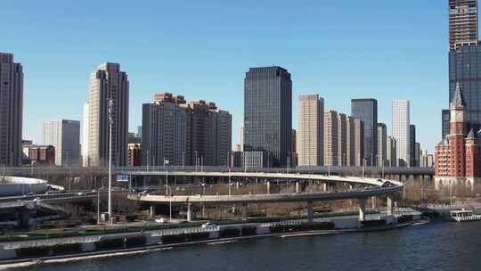 天津海河海津大桥复兴门地铁城市交通风光