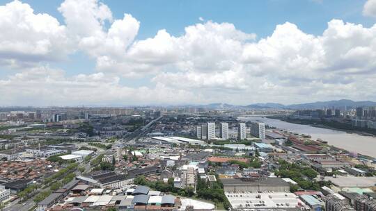 宁波勤州区奉化江江湾城全景4K航拍