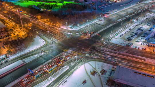 沈阳浑南中路繁华夜景车水马龙航拍延时