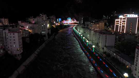 航拍四川甘孜州丹巴县城夜景