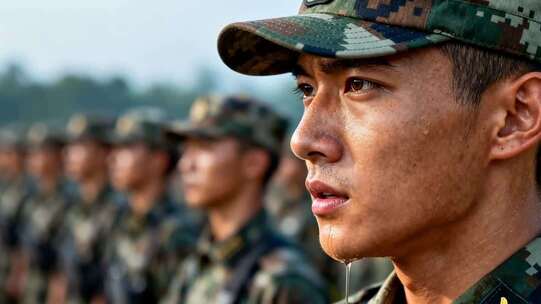 军人列队训练特写