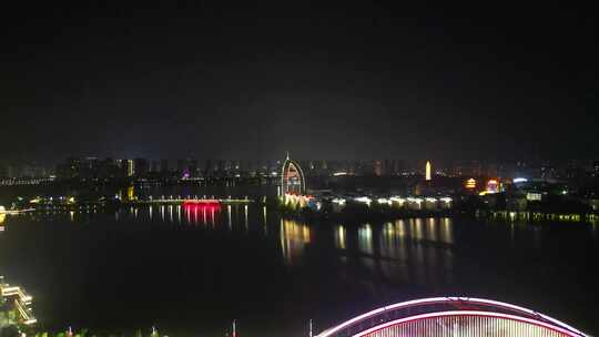 湖北鄂州南浦虹桥夜景航拍